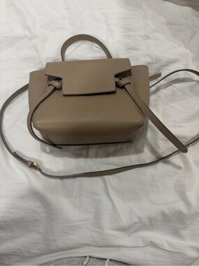 Celine Taupe Leather Satchel with Top Handle and Strap